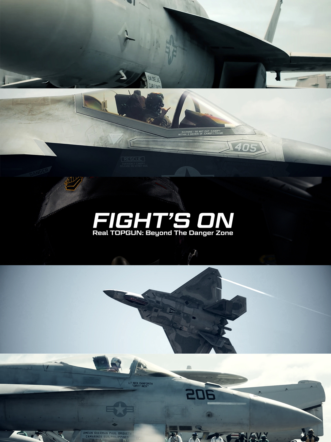 Fight's On: Real TOPGUN Beyond The Danger Zone key art with F/A-18 and F-22 fighter jets